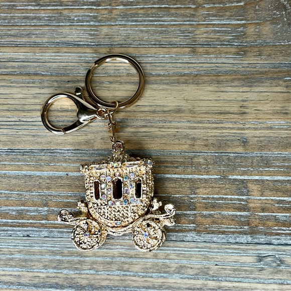 Gold Plated Princess Carriage with Sparkling CZ Bag Charm - Picture 4 of 5